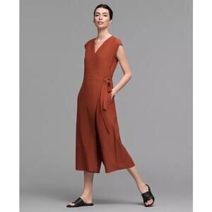 Eileen Fisher Wrap-Front Cropped Jumpsuit Deep Pekoe Size Petite Large
